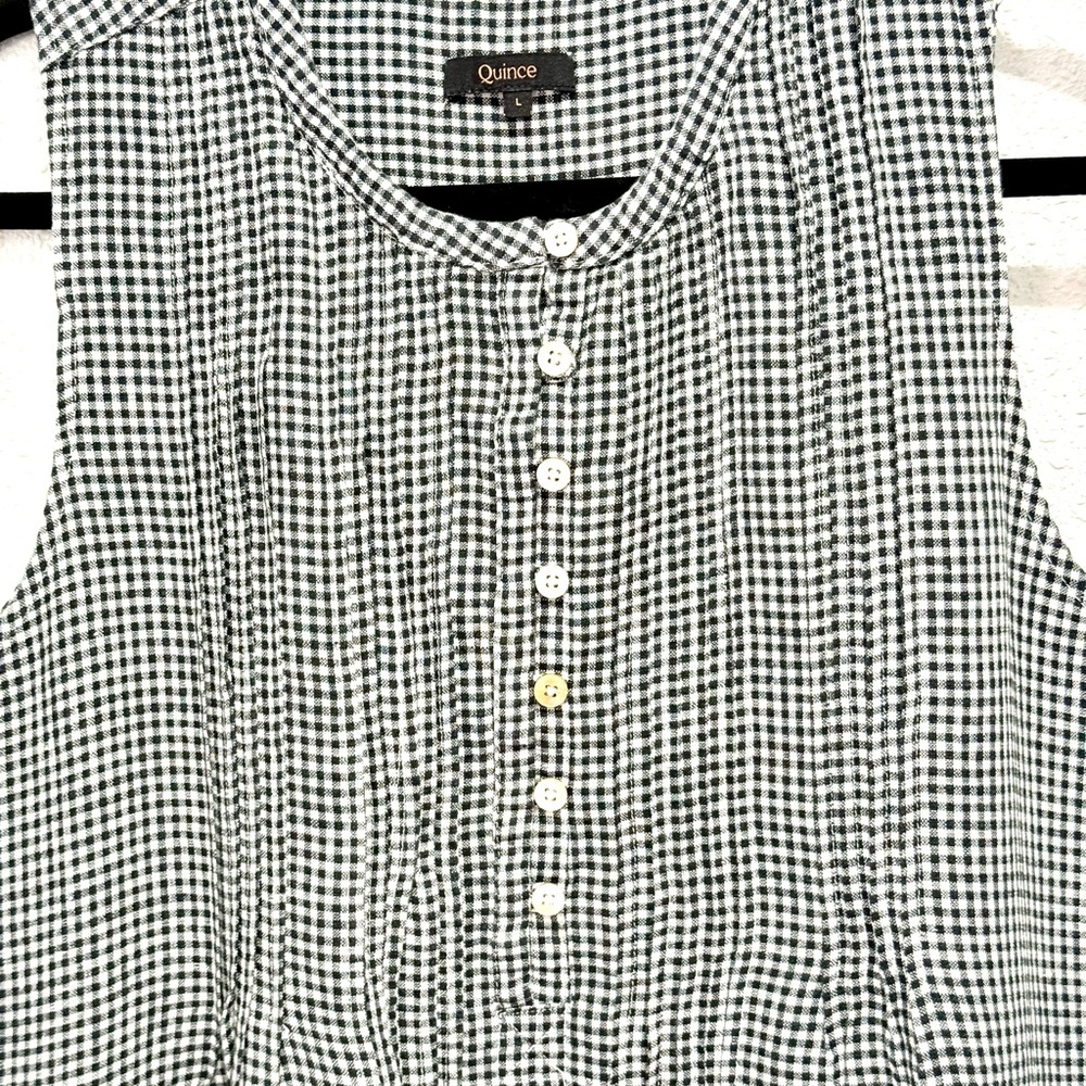 Quince 100% LINEN Gingham Sleeveless Button Front Dress L - Picture 10 of 11